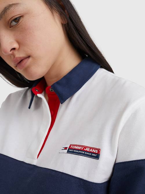 Tommy Hilfiger Boxy Cropped Long Sleeve Ženske Polo Majica Modra | TH924ZEK