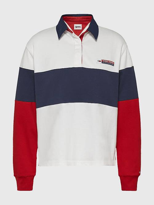 Tommy Hilfiger Boxy Cropped Long Sleeve Ženske Polo Majica Modra | TH924ZEK