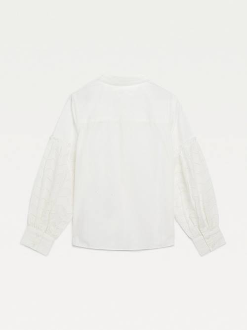 Tommy Hilfiger Broderie Anglaise Puff Sleeve Shirt Dekleta Majice Bela | TH019YWZ