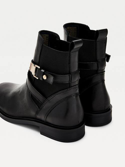 Tommy Hilfiger Buckled Leather Ankle Ženske Škornji Črna | TH317SQG