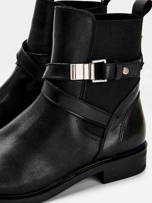 Tommy Hilfiger Buckled Leather Ankle Ženske Škornji Črna | TH317SQG