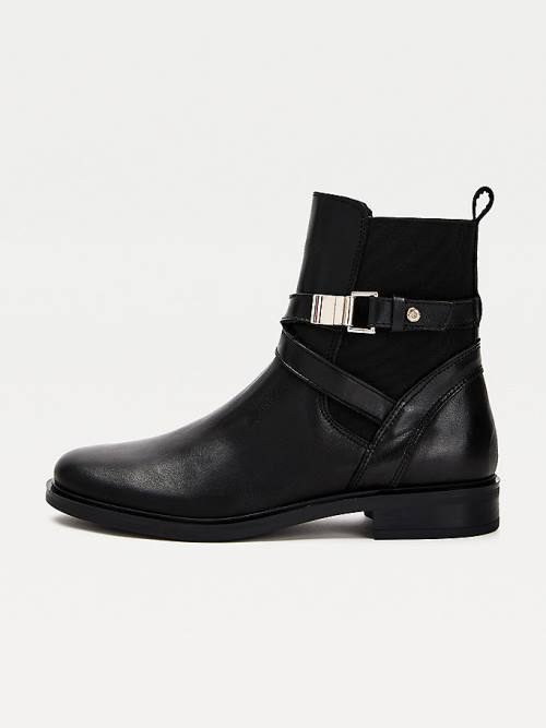 Tommy Hilfiger Buckled Leather Ankle Ženske Škornji Črna | TH317SQG