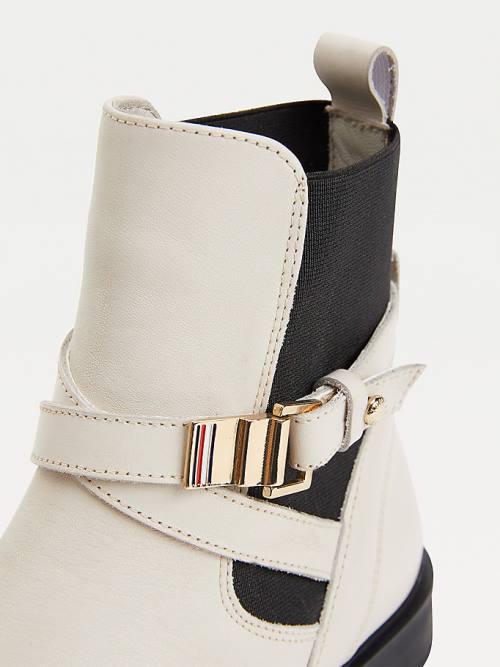 Tommy Hilfiger Buckled Leather Ankle Ženske Škornji Bež | TH721YKJ