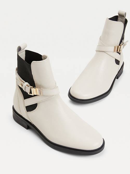 Tommy Hilfiger Buckled Leather Ankle Ženske Škornji Bež | TH721YKJ