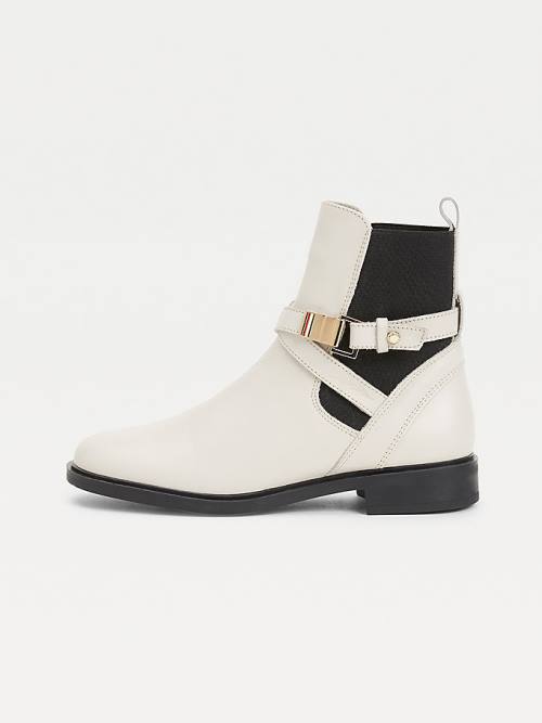 Tommy Hilfiger Buckled Leather Ankle Ženske Škornji Bež | TH721YKJ