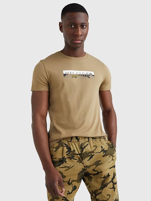 Tommy Hilfiger Camo Graphic Logo Moški Majice Rjav | TH401NUC