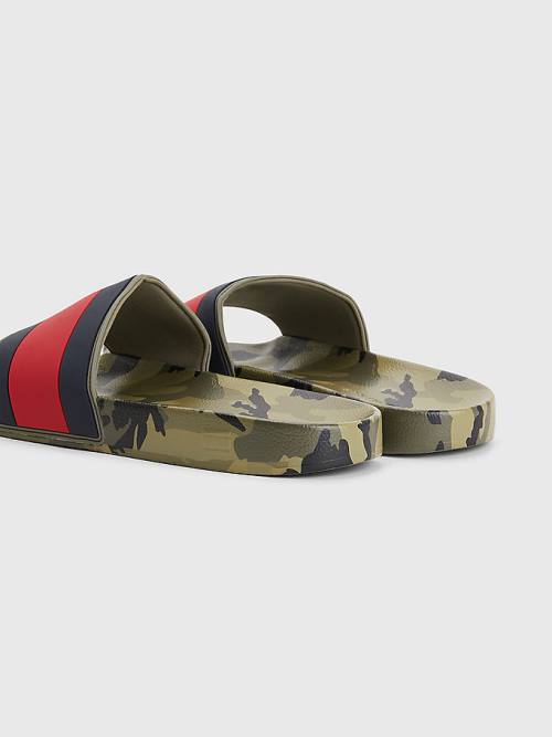 Tommy Hilfiger Camo Print Flag Pool Slides Moški Sandali Modra | TH578BLU