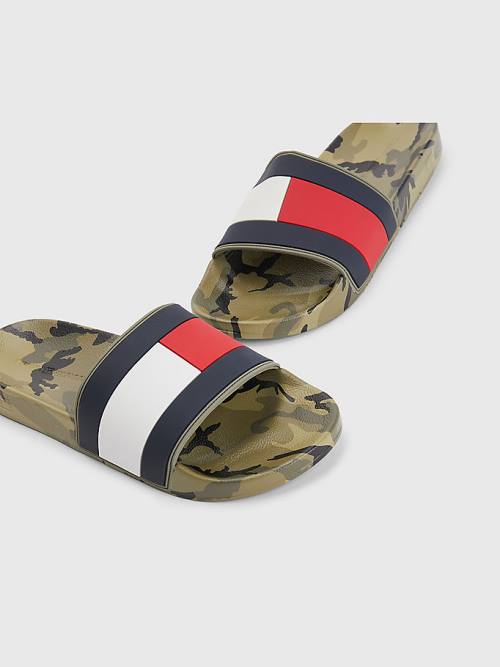 Tommy Hilfiger Camo Print Flag Pool Slides Moški Sandali Modra | TH578BLU