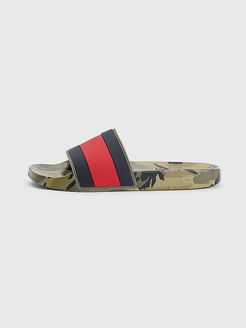 Tommy Hilfiger Camo Print Flag Pool Slides Moški Sandali Modra | TH578BLU