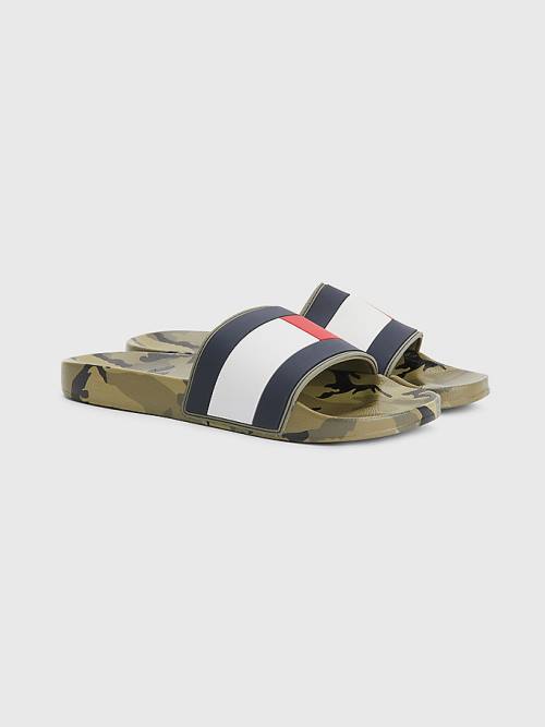 Tommy Hilfiger Camo Print Flag Pool Slides Moški Sandali Modra | TH578BLU