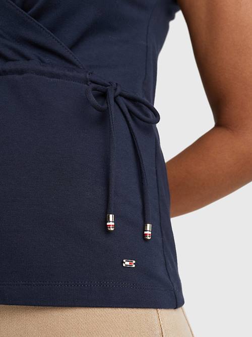 Tommy Hilfiger Cap Sleeve Wrap Ženske Majice Modra | TH491HAE