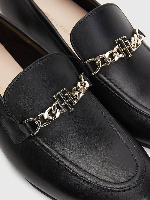 Tommy Hilfiger Chain Leather Ženske Loafers Črna | TH185AMG