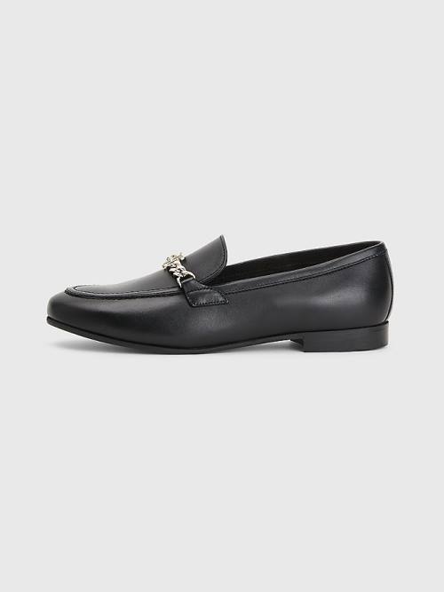 Tommy Hilfiger Chain Leather Ženske Loafers Črna | TH185AMG