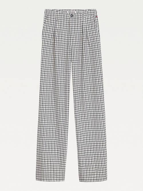 Tommy Hilfiger Check Relaxed Fit Wide Leg Ženske Hlače Bež | TH723FZV