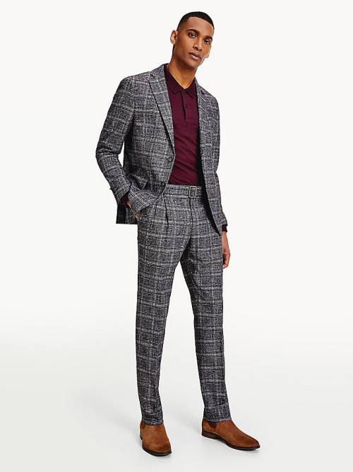 Tommy Hilfiger Check Slim Fit Moški Suknjič Siva | TH645BAC