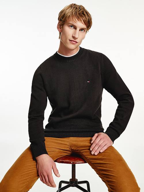 Tommy Hilfiger Chunky Knit Crew Neck Jumper Moški Puloverji Črna | TH254UVN