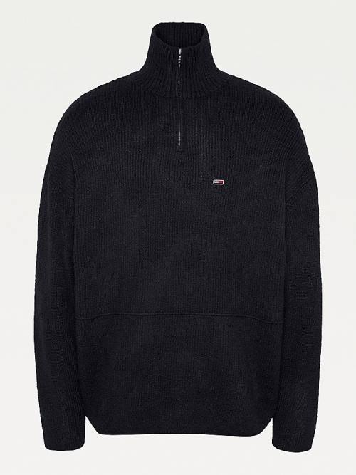 Tommy Hilfiger Chunky Knit Half-Zip Jumper Moški Puloverji Črna | TH756EOG