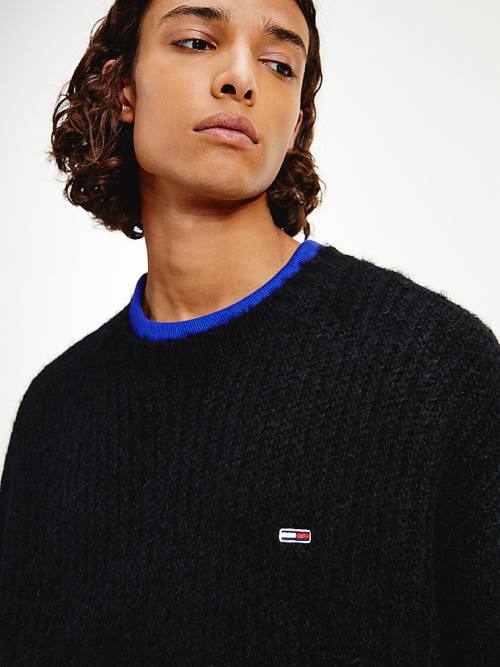 Tommy Hilfiger Chunky Knit Jumper Moški Puloverji Črna | TH683NTY