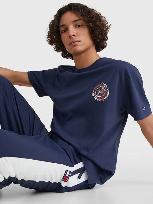 Tommy Hilfiger Circular Back Logo Moški Majice Modra | TH325FJB