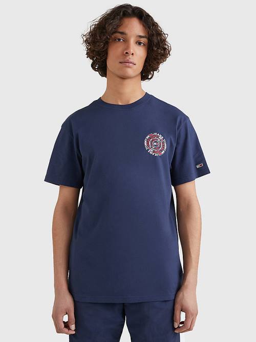 Tommy Hilfiger Circular Back Logo Moški Majice Modra | TH325FJB