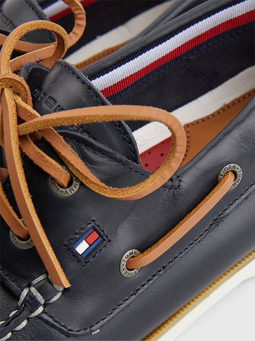 Tommy Hilfiger Classic Leather Boat Moški Casual Čevlji Modra | TH781OEA