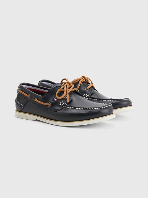 Tommy Hilfiger Classic Leather Boat Moški Casual Čevlji Modra | TH781OEA