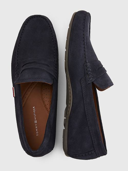 Tommy Hilfiger Classic Suede Driving Moški Casual Čevlji Modra | TH586BPC