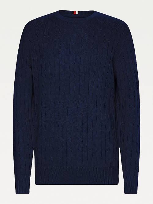 Tommy Hilfiger Classics Cable Knit Jumper Moški Puloverji Modra | TH205OUV