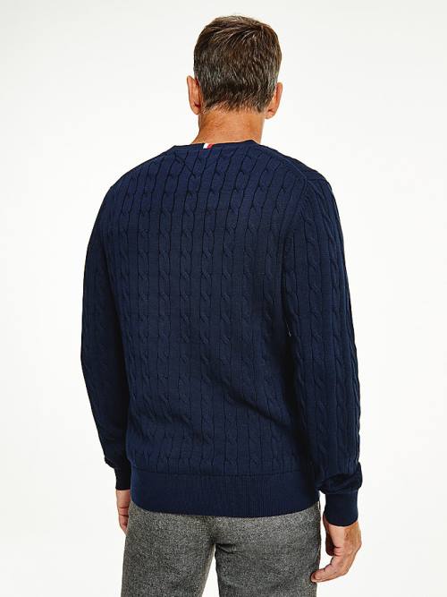 Tommy Hilfiger Classics Cable Knit Jumper Moški Puloverji Modra | TH205OUV