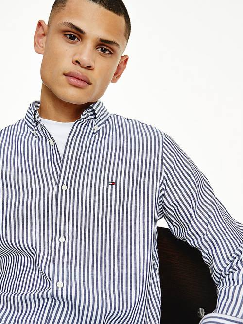 Tommy Hilfiger Classics Stripe Slim Fit Dobby Moški Srajce Modra | TH189AEN