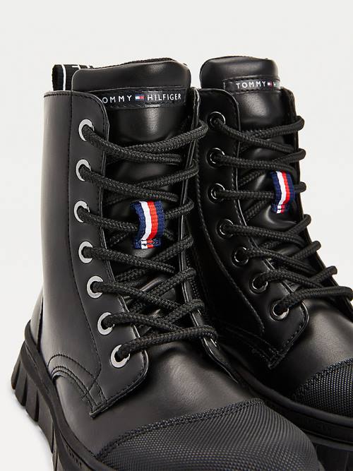 Tommy Hilfiger Cleat Lace-Up Logo Tape Booties Dekleta Škornji Črna | TH096PEK