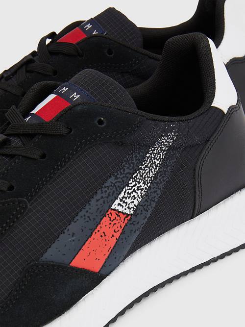 Tommy Hilfiger Cleat Mixed Texture Flag Moški Superge Črna | TH281NFB