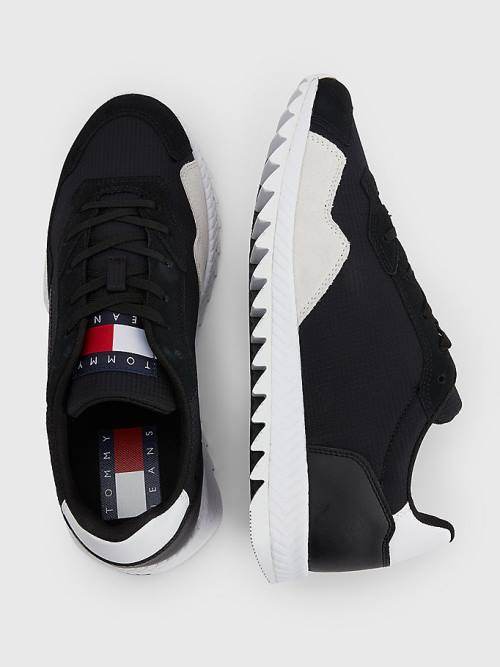 Tommy Hilfiger Cleat Mixed Texture Flag Moški Superge Črna | TH281NFB