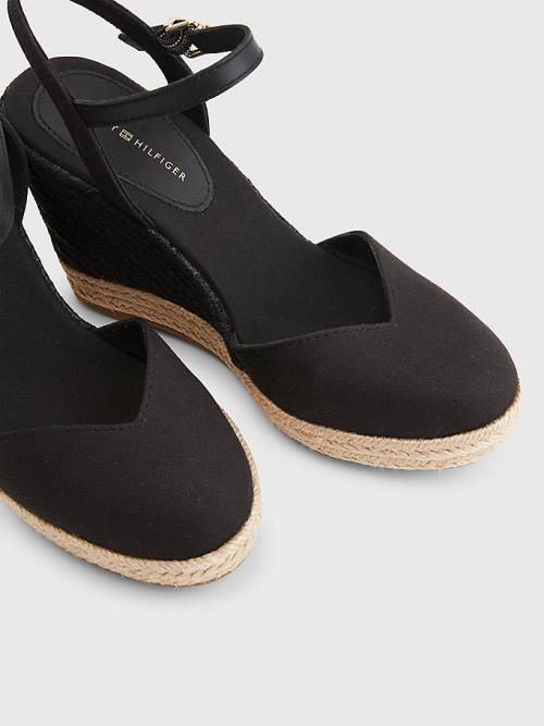 Tommy Hilfiger Closed Toe High Wedge Espadrille Ženske Sandali Črna | TH358STE