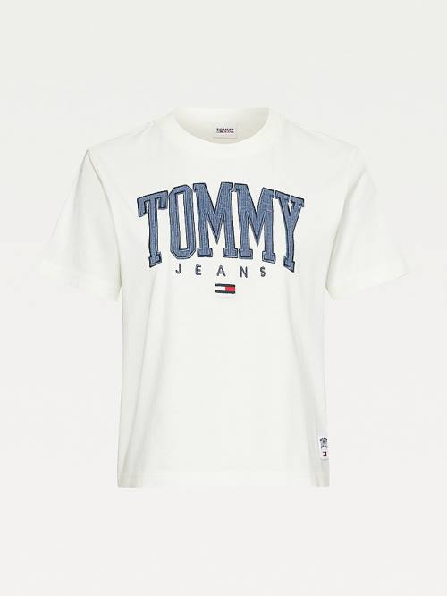 Tommy Hilfiger College Organic Cotton Boyfriend Fit Ženske Majice Bela | TH381EUJ