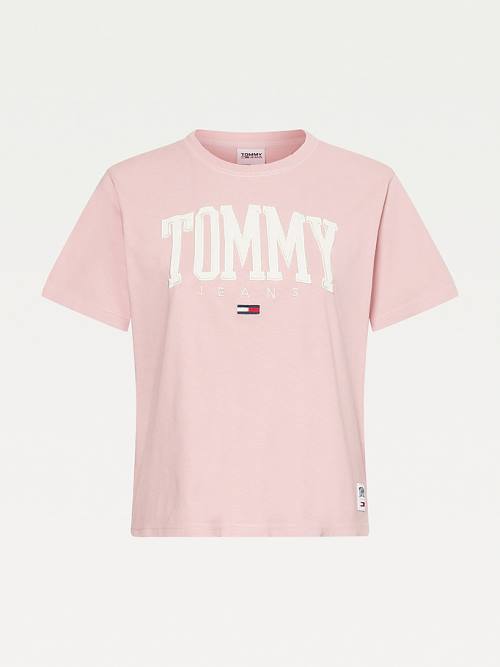 Tommy Hilfiger College Organic Cotton Boyfriend Fit Ženske Majice Roza | TH614WTL