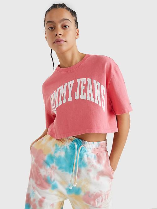 Tommy Hilfiger College Oversized Cropped Ženske Majice Roza | TH065SNF