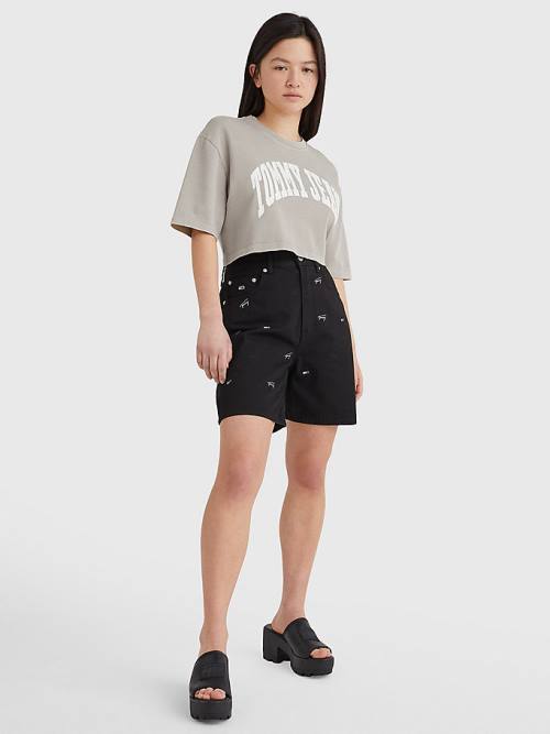 Tommy Hilfiger College Oversized Cropped Ženske Majice Bež | TH726RBH