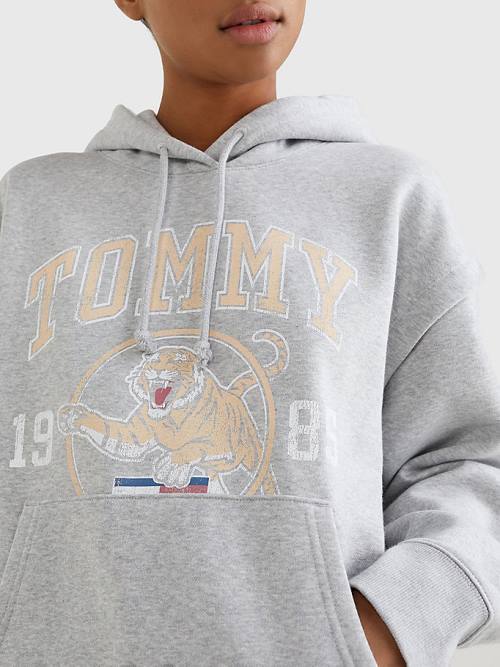 Tommy Hilfiger College Tiger Logo Relaxed Ženske Pulover s kapuco Siva | TH350XOF