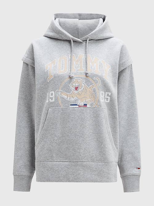 Tommy Hilfiger College Tiger Logo Relaxed Ženske Pulover s kapuco Siva | TH350XOF