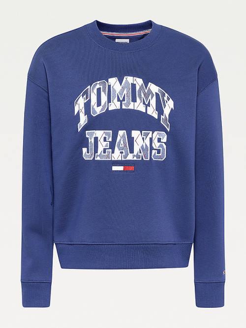 Tommy Hilfiger Collegiate Argyle Logo Ženske Pulover Modra | TH683GQL