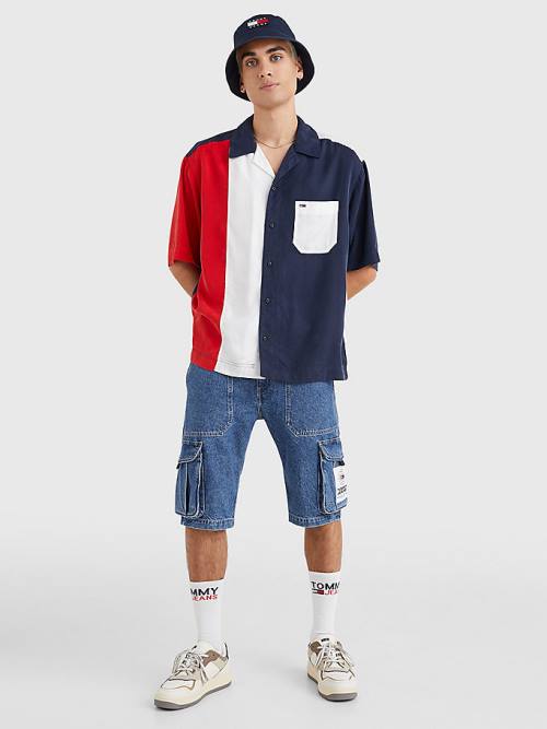 Tommy Hilfiger Colour-Blocked Camp Moški Srajce Modra | TH768VIJ