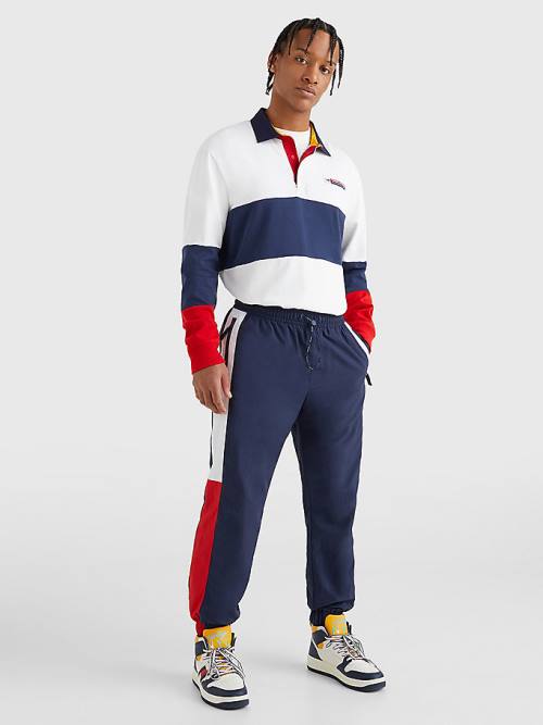 Tommy Hilfiger Colour-Blocked Cuffed Joggers Moški Hlače Modra | TH601OSX