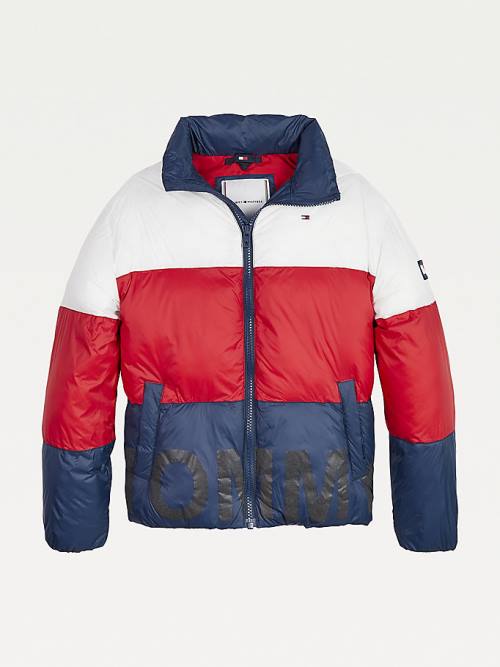 Tommy Hilfiger Colour-Blocked Down Puffer Dekleta Jakne Modra | TH140IUO