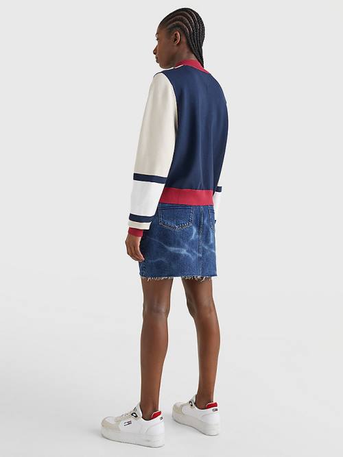 Tommy Hilfiger Colour-Blocked Half-Zip Jumper Ženske Puloverji Rdeča | TH835CFP