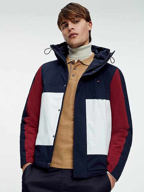 Tommy Hilfiger Colour-Blocked Hooded Moški Jakne Modra | TH052PKT