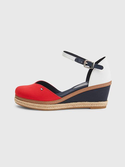 Tommy Hilfiger Colour-Blocked Mid Heel Wedge Espadrille Ženske Sandali Rdeča | TH271XJE