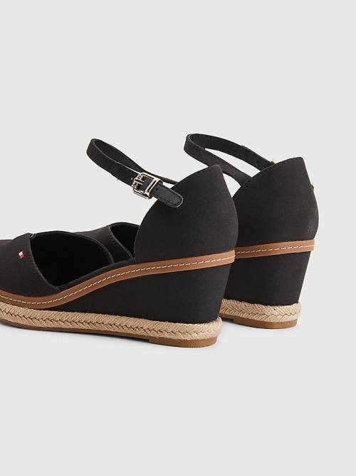 Tommy Hilfiger Colour-Blocked Mid Heel Wedge Espadrille Ženske Sandali Črna | TH361ESJ