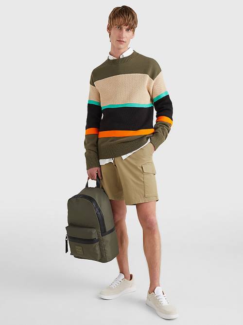 Tommy Hilfiger Colour-Blocked Mixed Knit Jumper Moški Puloverji Kaki | TH019GRA