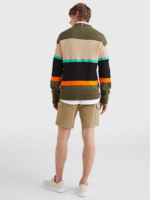 Tommy Hilfiger Colour-Blocked Mixed Knit Jumper Moški Puloverji Kaki | TH019GRA